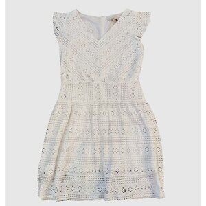 LOFT Women’s Lace V-neck Ruffle Sleeve Lined Size 6 White Fit and Flare Mini